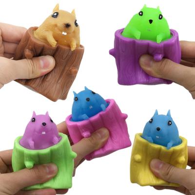 China Silicone Unzip Flying Squirrel Cup Squeeze Toy Duct Tree Stump Squirrel Evil Pinch Toy for sale