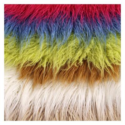 China Fashionable Plush Faux Curly Faux Long Pile Rainbow Long Pile Mongolian Lamb Fur Fabric For Toys for sale