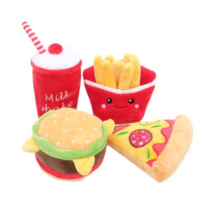 China Viable Professional Manufacture Cute Soft Durable Fast Food Hamburg Pet Plush Dog Squeaky Toy for sale