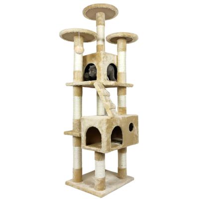 China Factory Directly Stocked Kitten Activity Center Wooden Cat Eco-friendly Durable Tree From High Quality Short Plush Stable for sale