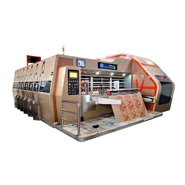 China Best price hotels vacuum transfer 5 color printing slotter die cutting machine with stacker for corrugated cardboard for sale