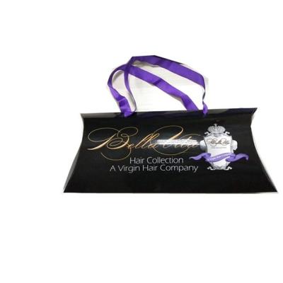 China Recycled Luxury Private Label Pillow Case Slim Packaging Materials Black Color Box With Purple Sliver Handle for sale