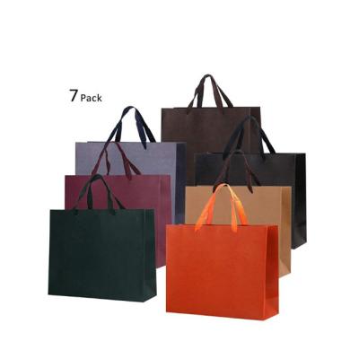 China Recyclable Custom Long Shoulder Strap Kraft Paper Tote Gift Bag / Party Merchandise Retail Shopping Bag for sale