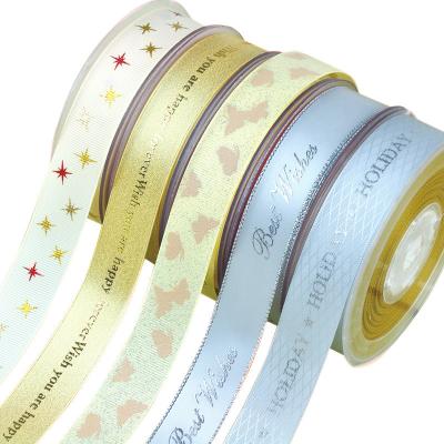 China Face Design Simple Grosgrain 3D Free Silk Ribbon Custom Brand Logo Printed Foil for sale