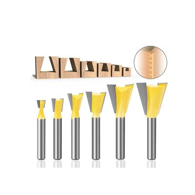 China 6pcs Wood Trimming and Cutting Set of 6mm and 6.35mm Shank Dovetail Router Bits for sale