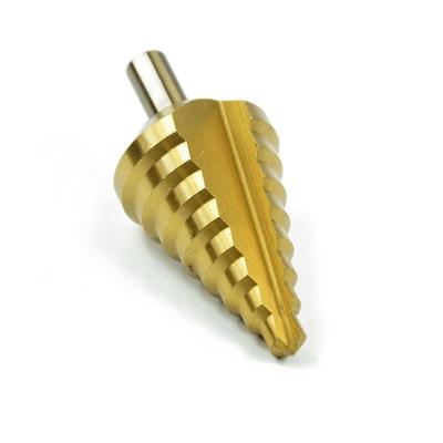 China High Quality Thin Iron Three-Plate Leg With Gold Color HSS Step Drill Bit With Titanium Coating for sale