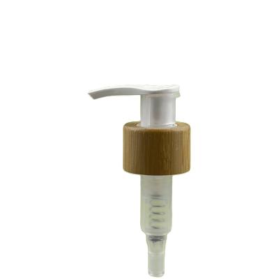 China Bamboo Bottles 24mm Neck Height Bamboo Cosmetic Lotion Pump Dispenser With Transparent Lock On Pump for sale