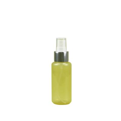 China Color 75ML Serum Bottle Custom Logo Transparent Yellow PET Material Cosmetic Bottle With Alum Mist Sprayer for sale