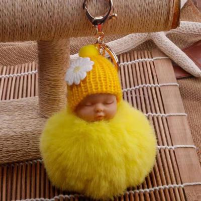 China Hot Selling Cute Polyester Amazon Baby - Doll Toy Key Chains For Women Bag With Pom Pom Drop Ship Sleep Baby for sale