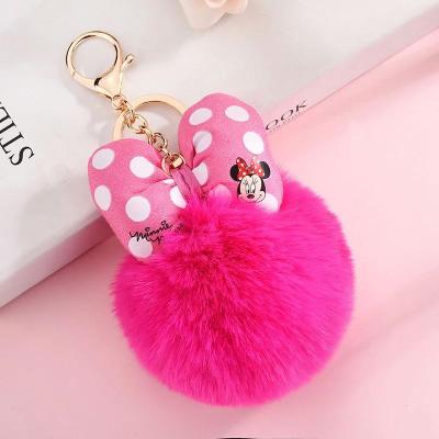 China Simulation 23 Color Minnie Cartoon Polka Dot Bow Pom-Pom Key Ring Car Bag Ornament Fashion Parts Key Chain Pendant Toy for sale