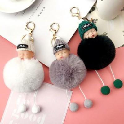 China Hot-selling Fur Key Chain Doll Creative Plush Sleep Ball Doll Bag Small Pendant Gift for sale