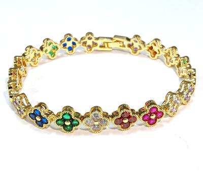 China Rainbow Brass Gold Tennis Bracelet OEM ODM Cubic Zirconia Tennis Bracelet for sale