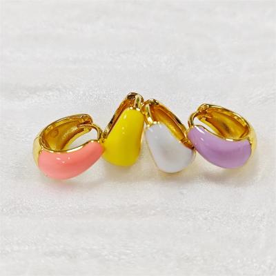 China Custom Women Fine Jewelry S925 Silver 18K Gold Bold Dome Colorful Enamel Small Huggie Earrings for sale