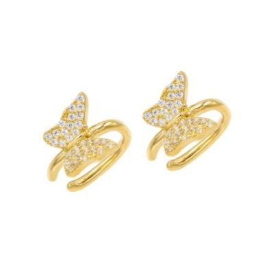 China 18K Gold Plated Butterfly Earring Cuff with Micron Pave White CZ Trendy Women Jewelry for sale