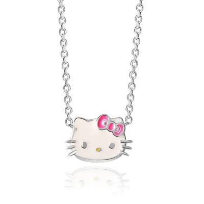 China Weißroze Emaille Hello Kitty Sterling Silber Anhänger Rhodiumbeschichtung zu verkaufen