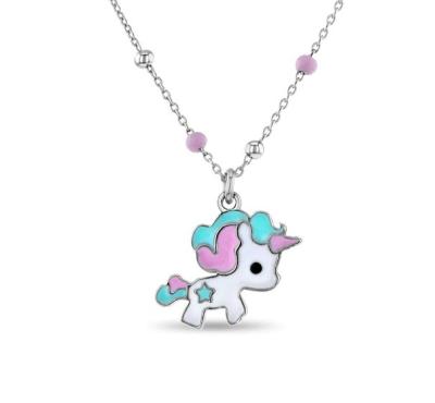 Chine Collier de collier en émail Unicorn pour enfants 925 Sterling Silver Blanc or plaqué à vendre