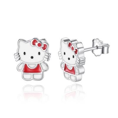 China Kitty Childrens Orecillos de plata Rojo Blanco Negro Joyería de esmalte en plata 925 en venta