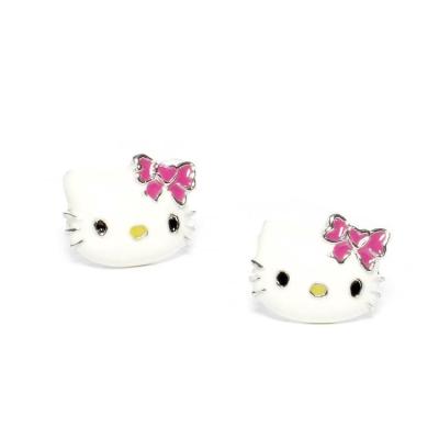 Chine Des boucles d'oreilles Hello Kitty colorées en émail et en or noir et en argent à vendre