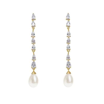 China ECO Friendly Bridal Pearl Drop Earrings 18K Gold Teardrop Bridal Earrings à venda