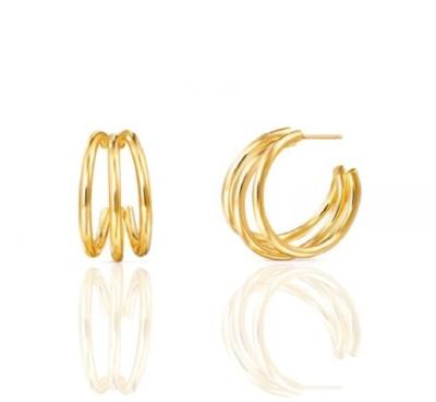 China Triple 18K Gold Plated Fashion Large Stainless Steel Hoop Earrings Te koop