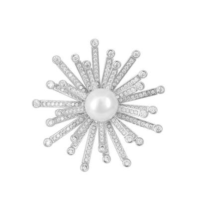 China Snowflower White Pearl and White CZ Handmade Fashion Brooches For Women for sale