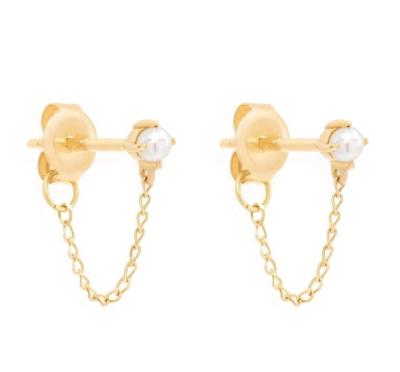 Cina 925 Sterling Silver Chain Drop Pearl Earrings Bianco Acqua Dolce Perla Earrings in vendita