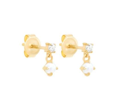 China Vermeil Freshwater White Pearl Stud Earrings 925 Sterling Silver Diamond 18K Gold for sale