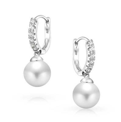 China 10MM Pearl Cubic Zirconia Dangle Earrings OEM CZ Dangle Drop Earrings for sale