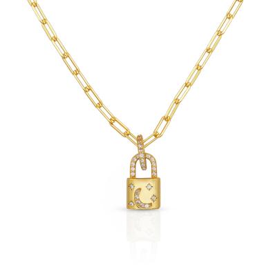 China 18K Gold Locket Pendant Pave White CZ Link Chain Necklace For Engagement for sale