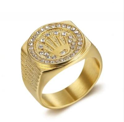 China Crown 18K Gold Plated Ring Square Unisex Hand White Crystal Couple Ring for sale