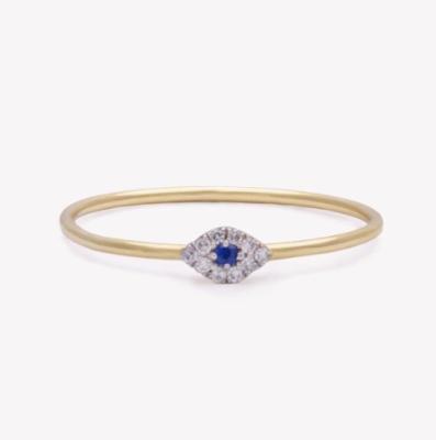 China Classic Style Mini Pave Ring with Diamond Eye and Blue Sapphire in 925 Sterling Silver for sale