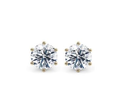 China Six Claw White CZ Stud Earrings 925 Sterling Silver 18K Cubic Zirconia Stud Earrings for sale