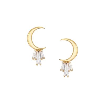 China 18K Gold Plated 925 Sterling Silver Baguette Moon Stud Earrings for Women AAA CZ Stone for sale