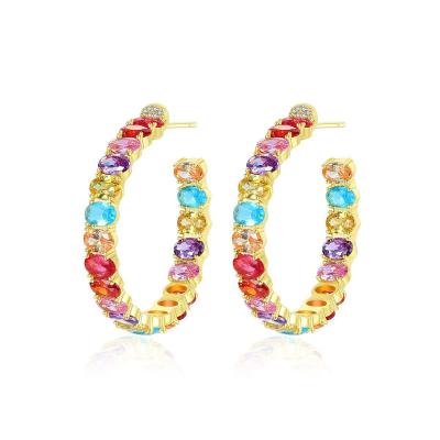 China Colorful Brazilian 18K Gold Hoop Earrings Oval Cut Brass Earrings Hoops for sale