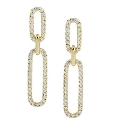 China White Cubic CZ 18K Gold Plating Pave Link Drop Earrings Women Fashion Jewellery for sale