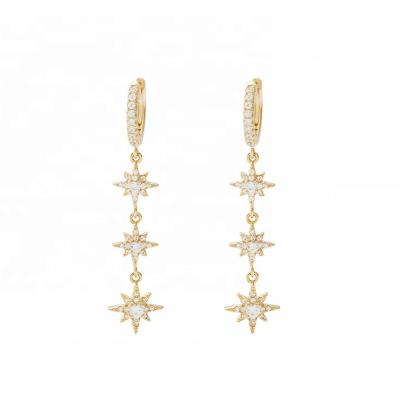 China Gold Plated 925 Silver Brazilian Starburst Long Dangle Hoop Earrings for Women for sale