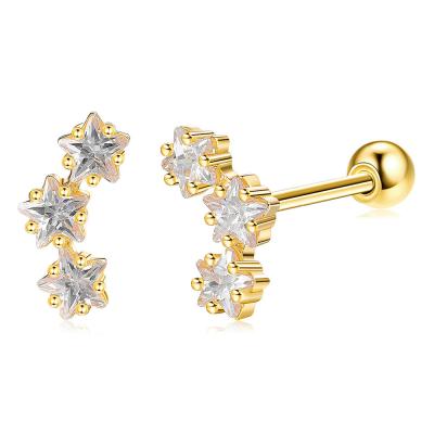 China 18K Gold Plated 925 Sterling Silver Star Cubic Zirconia Stud Earrings for Women Accessories for sale