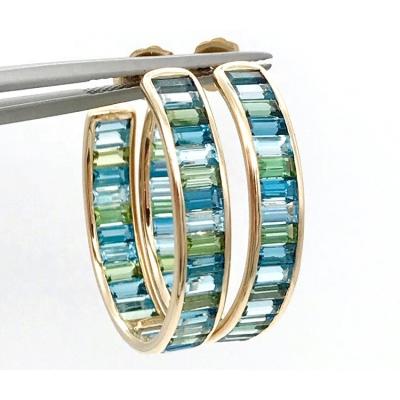 China Jewelry Main Material Silver Baguette Blue and Green Topaz Stud Hoops for Classic Style for sale