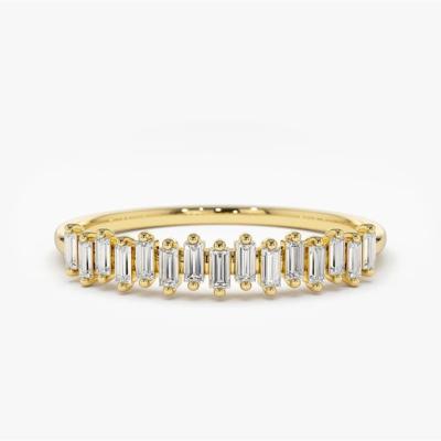 China 925 Sterling Silver CZ Diamond Baguette Women's Eternity Ring with Yellow Gold Plating for sale