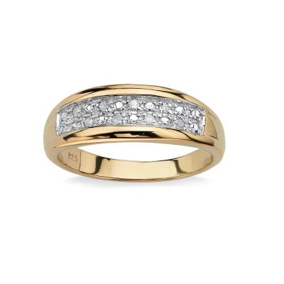 China Silver/Brass Men's Prong Set Diamond Wedding Ring in 18k Gold Plating with Pave Diamonds for sale