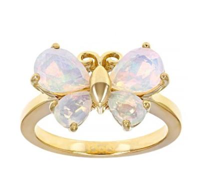 China Fine Jewelry Multicolor Ethiopian Opal Butterfly Ring 18k Yellow Gold Over Sterling Silver for sale