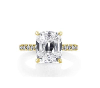 China CZ 925 Sterling Silver Engagement Ring 18K Gold Plated Baguette Cut for sale