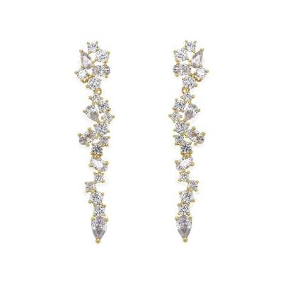 China Cluster Drop Bridal Statement Earrings White Cubic Zircon Brass Earrings Customized for sale