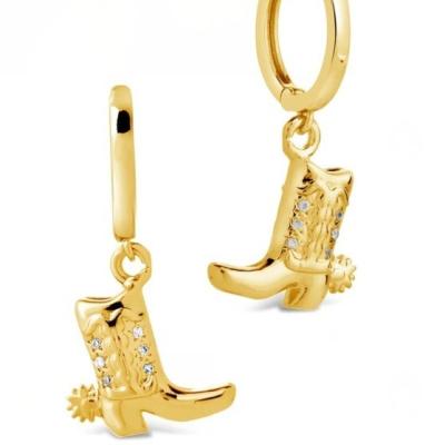 China Cowboy Boot Micro Delicate Brass Drop Earrings White CZ Stone Brass Dangle Earrings for sale