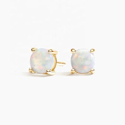 China 18K Gold 6MM Solitaire Opal Stud Earrings For Women And Girls Fine Jewelry for sale