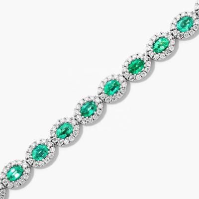 China 5.7mm Width Zircon Tennis Bracelet Oval Emerald White 14K Gold Bracelet Womens for sale