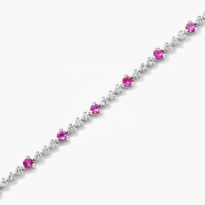 China 3MM White Zircon Ruby Tennis Bracelet Round Cut Sterling Silver Tennis Bracelet for sale