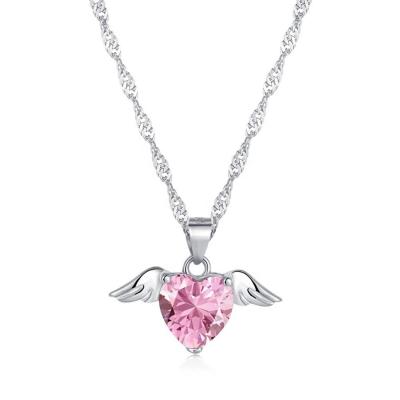 China S925 Sterling Silver Love Wings Necklace Women Heart Zircon Collarbone Chain Jewelry for sale