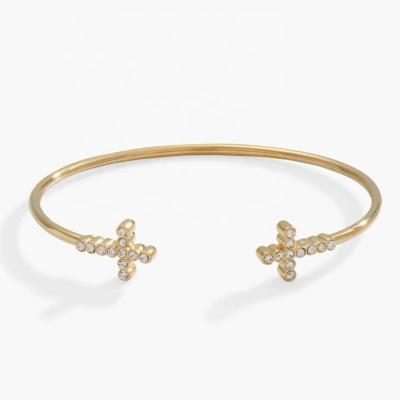 China 925 14K Gold Kreuz Armband Armband mit Pave Crystal Zirkon für Frauen zu verkaufen