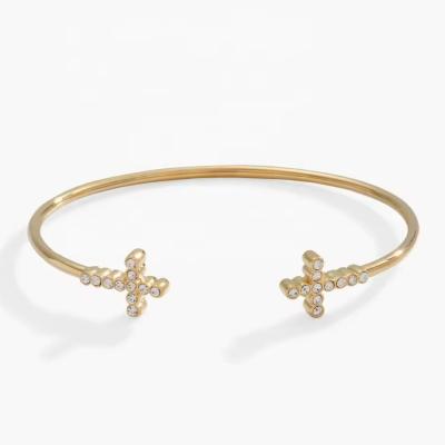 China Pave Inlaid Crystal Zircon 925 Sterling Silver Bangle Cross Cuff 18K Gold Bangle for sale